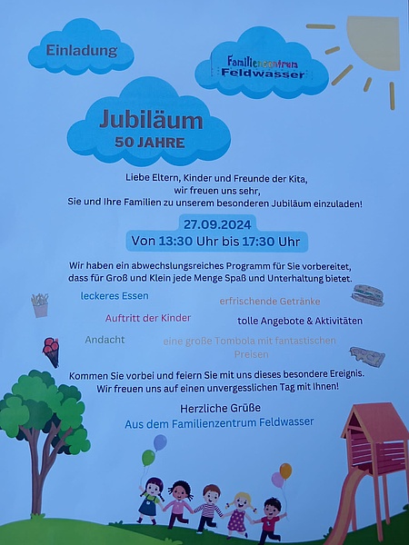 Einladung zum Sommfest 50 Jahre Kita Feldwasser